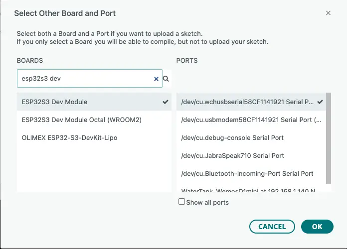 Arduino Einstellungen USB